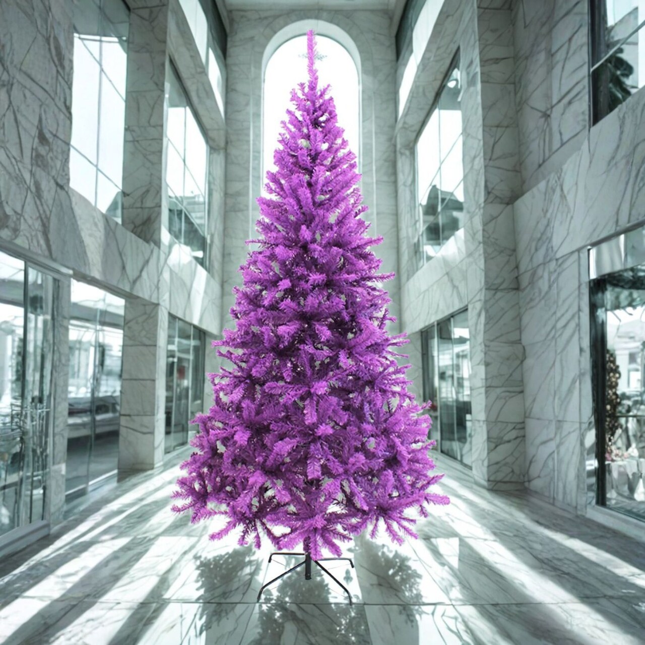 7 ft Purple Canadian Pine Christmas Tree with Hinged Branches and Metal Stand